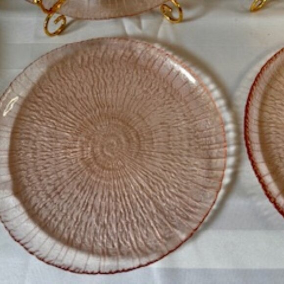 Vintage Arcoroc France Pink Aspen Glass Plates‎ Spiral Pattern Depression Style - Picture 4 of 4